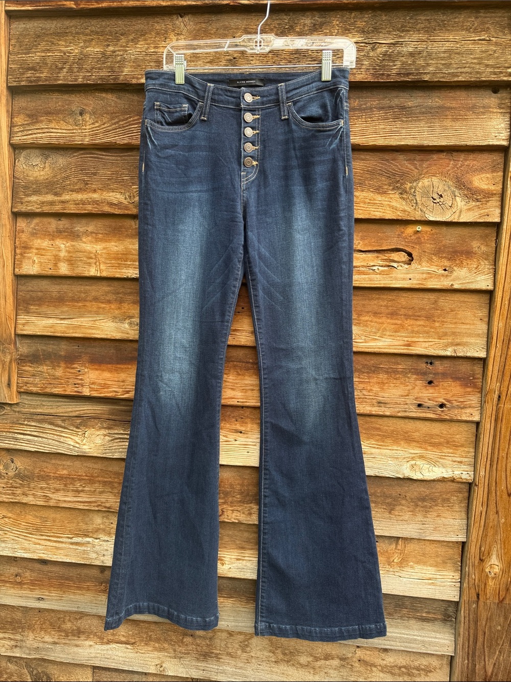 Flying monkey mid rise flare jeans button fly